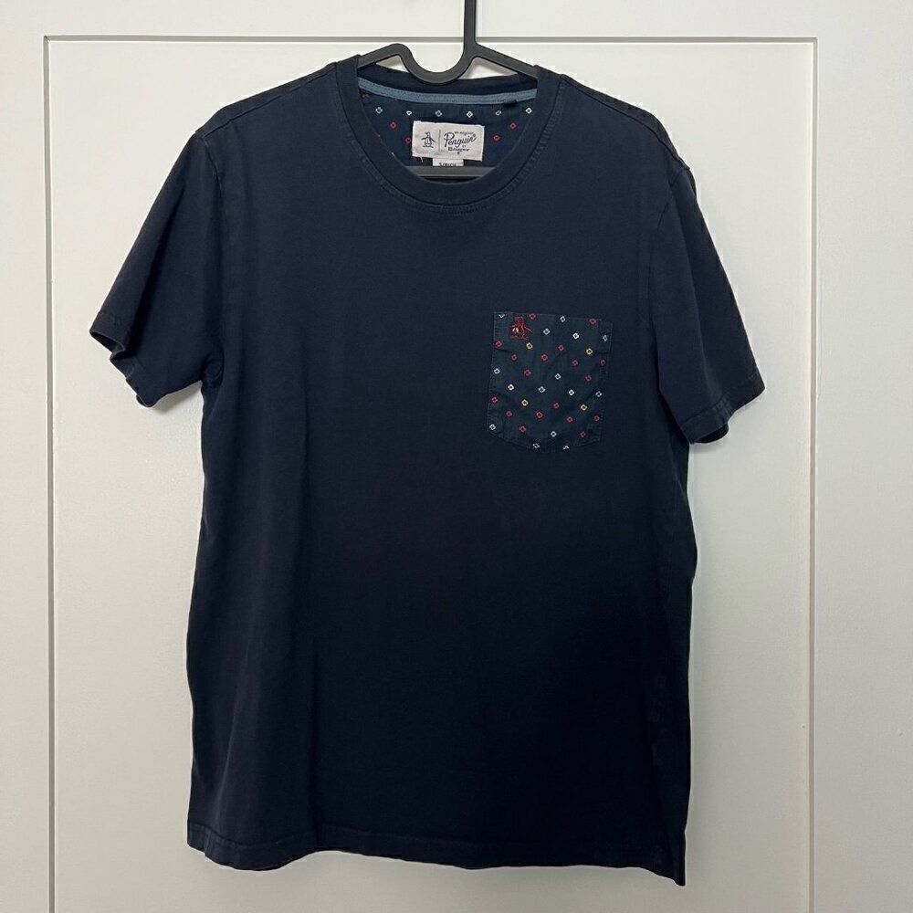 Original Penguin By Munsingwear Mens T Shirt Small Navy Blue Pocket Cotton
